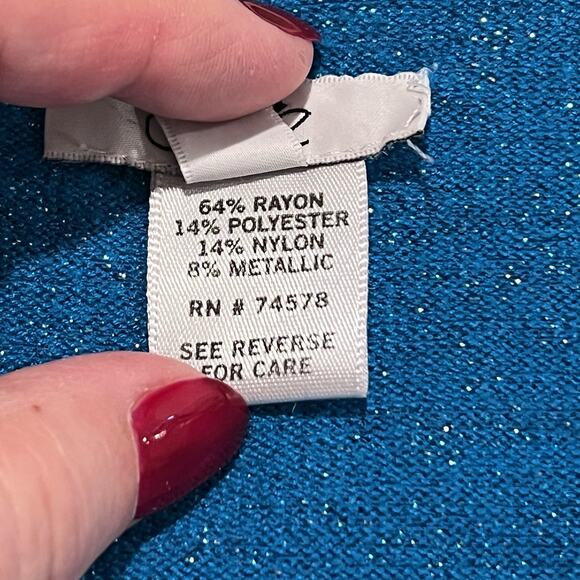 Vtg Cache Y2K Scoop Neck Women’s Med Blouse Blue Metallic Shimmer Holiday Top - Picture 5 of 8